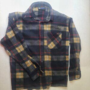 Nucci Exchange Men’s M Fleece Plaid Shirt Button Up Long Sleeve Navy Yellow Red
